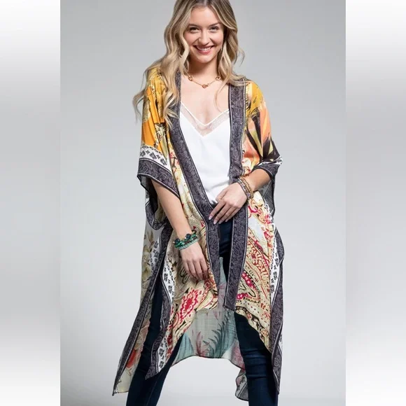 Boutique NWT Gypsy Boho Island Print Hippie Duster Kimono S - 3x - Picture 4 of 5